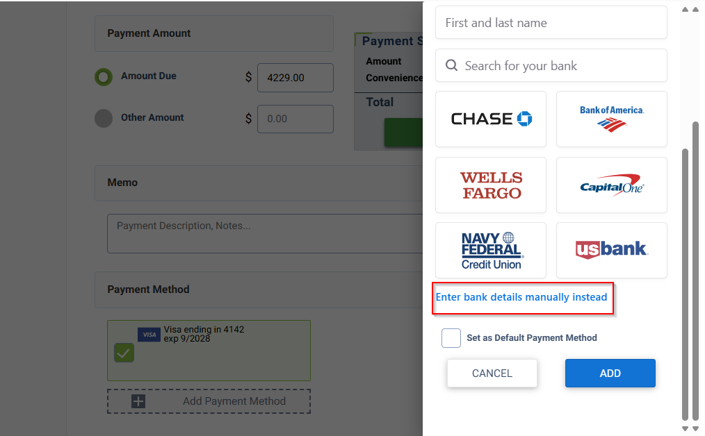 Adding Payment Method