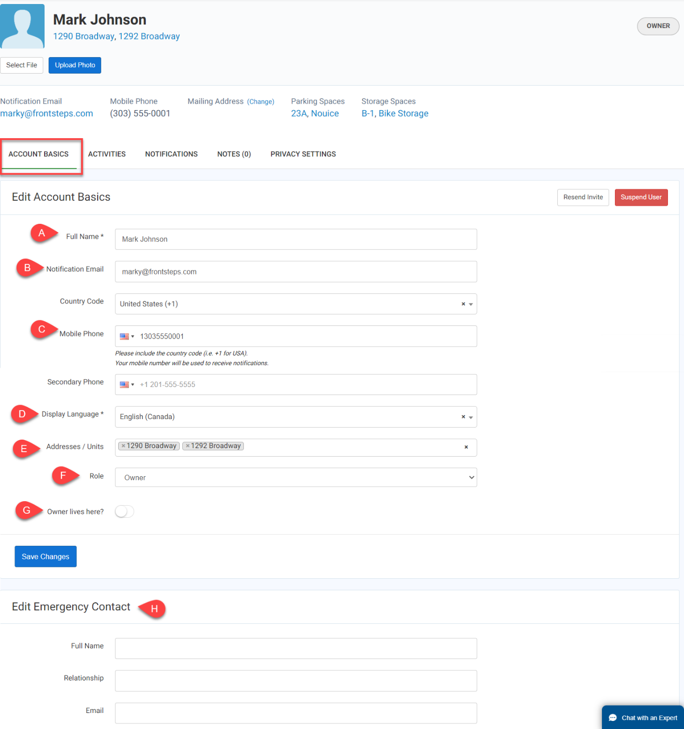 Manager - Editing a User's Information